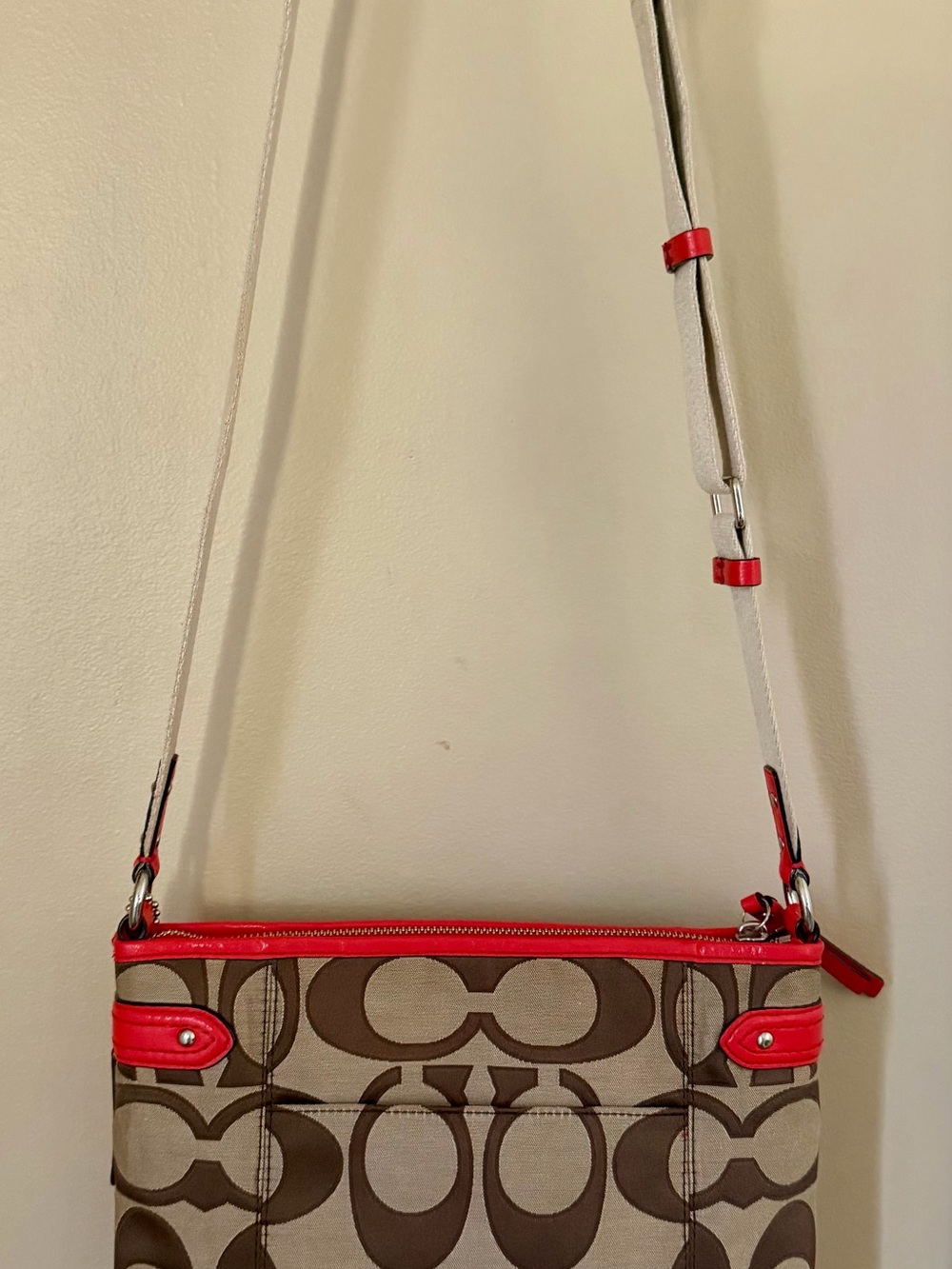 Coach Brown Logo Crossbody with Red Trim - Picture 2 of 7